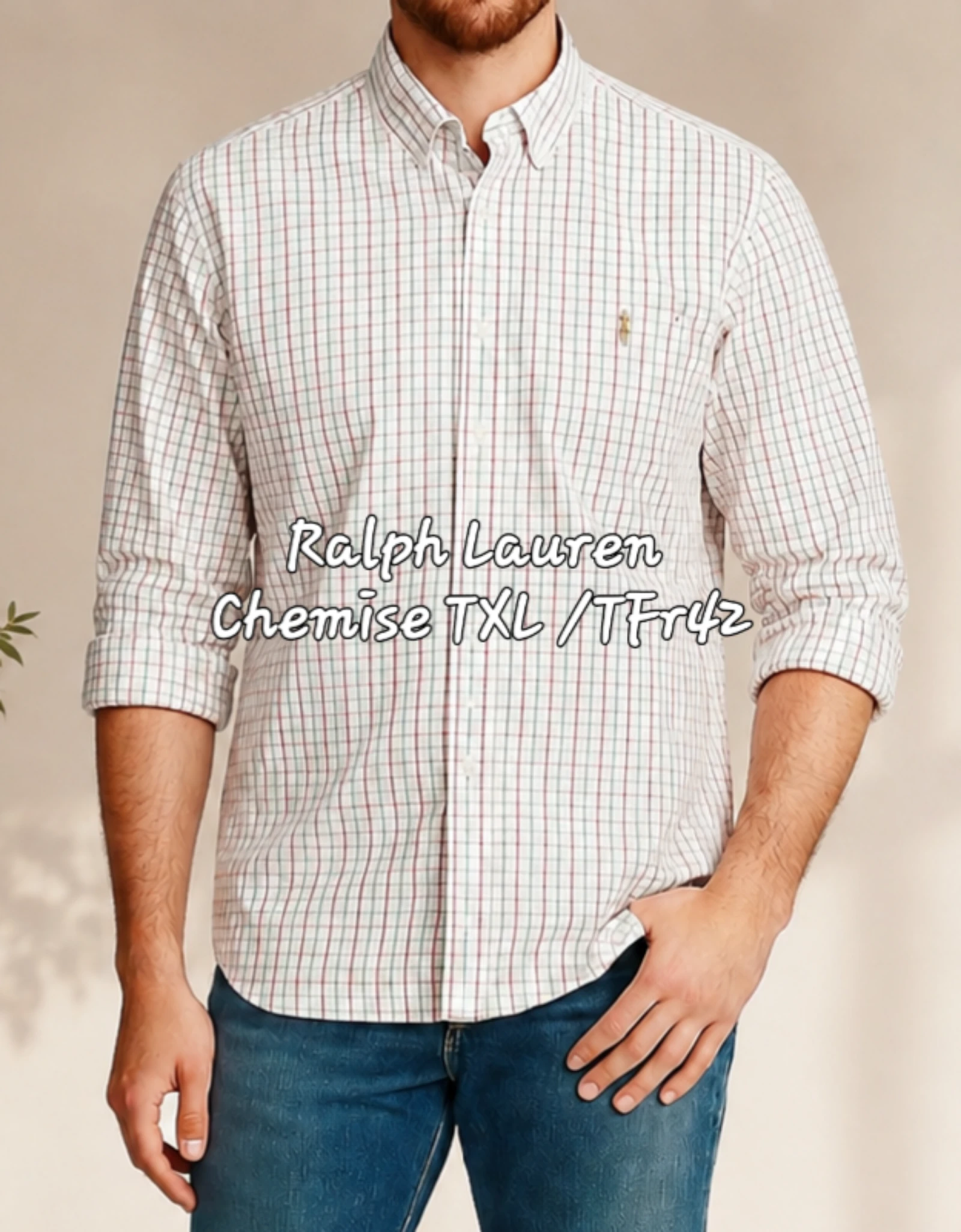 Ralph Lauren Chemise TXL /TFr42- Carreaux-Coupe Large&Droite- TBE